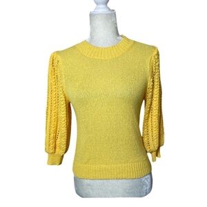 Heartloom Yellow Poof Sleeves Crew Neck Vintage Vibe Sweater Size XS